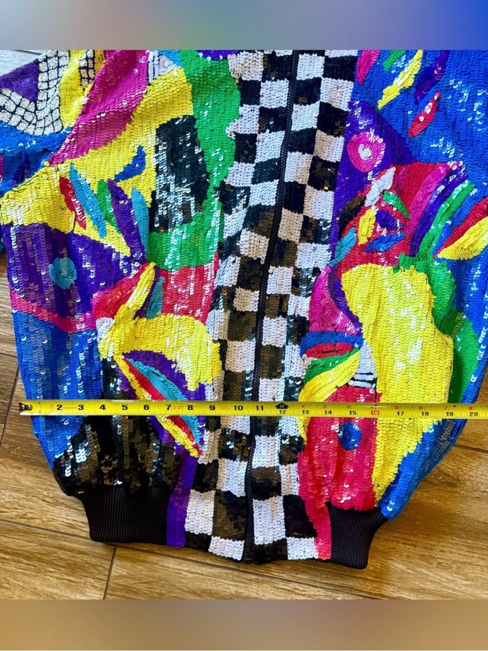 Vintage Gantos Sequin Abstract Checkered Bomber Jacket - Multicolor XXL - Picture 14 of 16